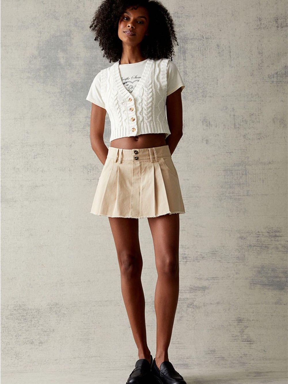 LA Hearts Beige Pleated Mini Skort shorts size M 100%cotton